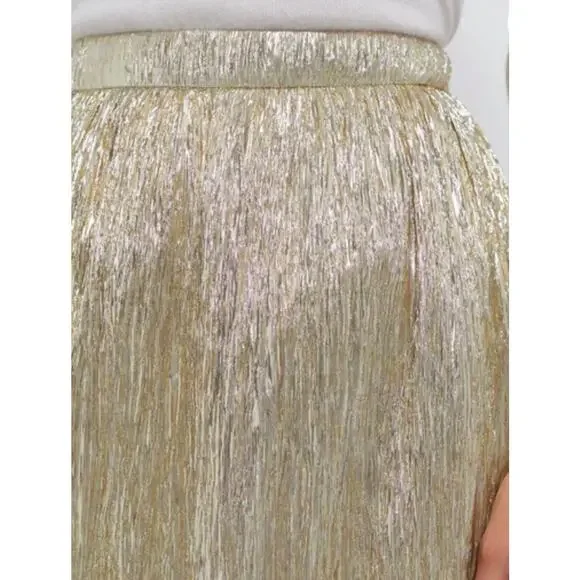 TUCKERNUCK Hyacinth House Gold Metallic Plisse Gloria Midi Skirt  NWT Size Large - Picture 2 of 10